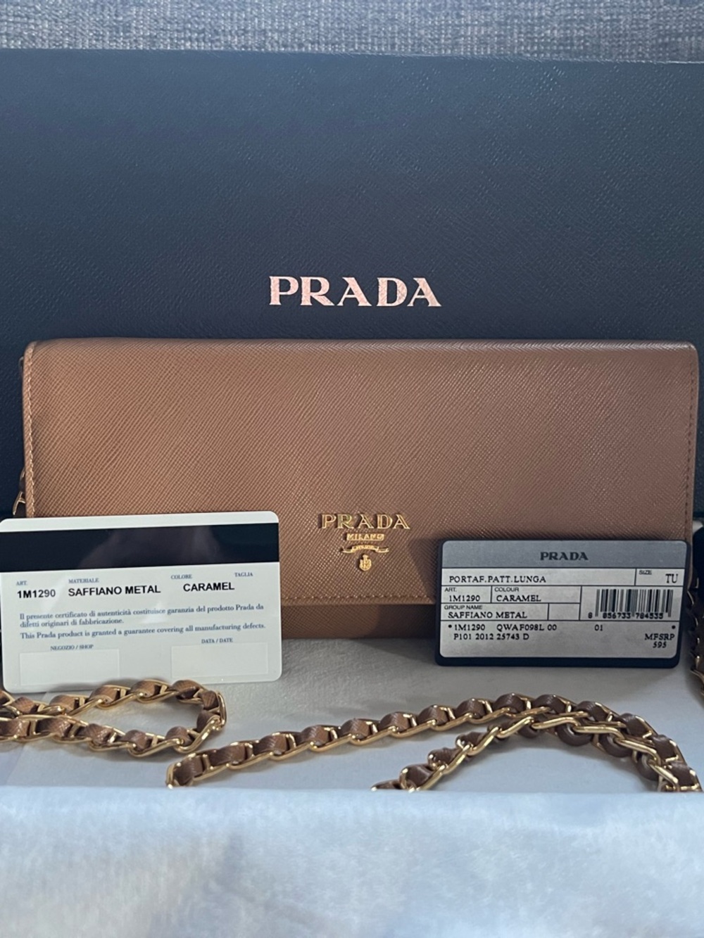 Prada Caramel Saffiano Leather Chain Wallet